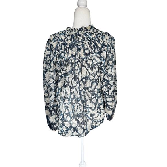 ULLA JOHNSON Yulia Silk Metallic Lurex Indigo Boho Blouse Size 4 - Picture 3 of 8